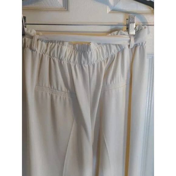 Just Fab Pants Pale Yellow Wide Leg Paperbag Elastic Waist Belt Sz M - Picture 6 of 10